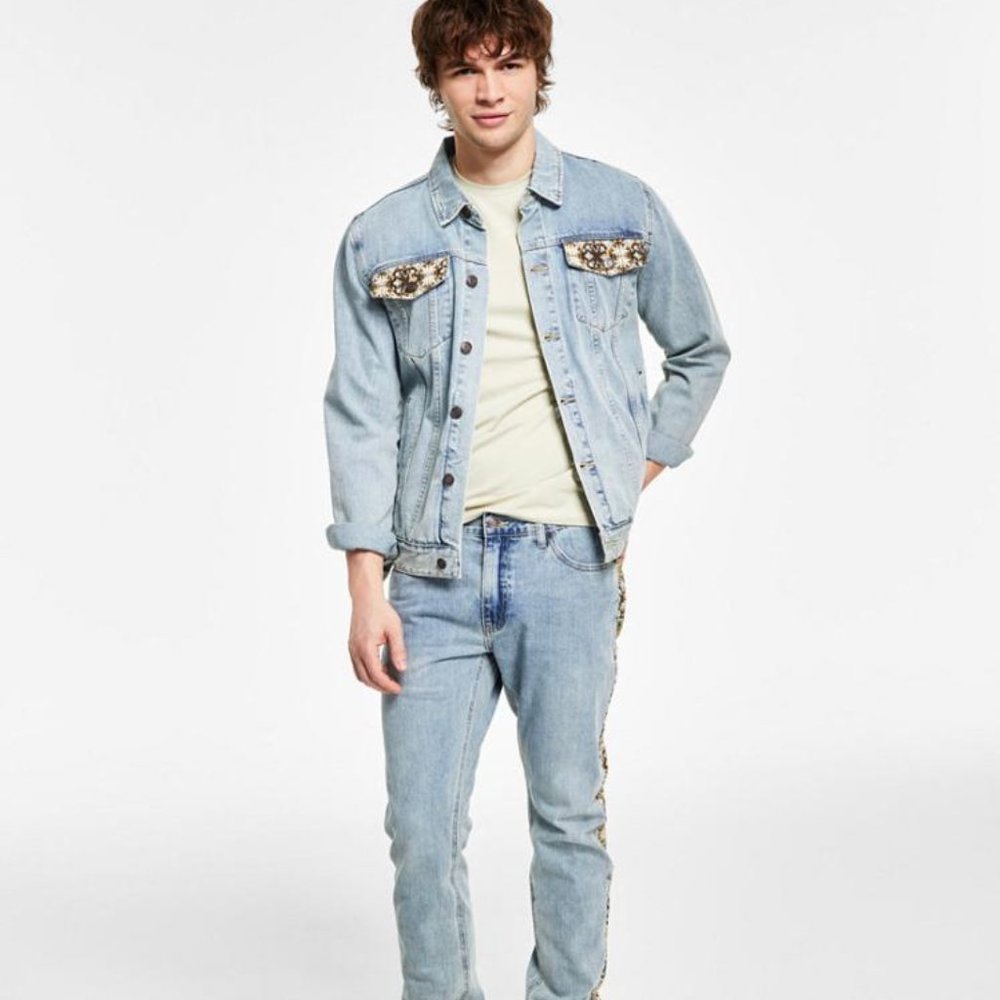 Sun + Stone Men's Rory Slim-Fit Geo Panel Jeans